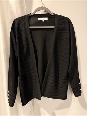 Vintage Style Black Open Front Women's Sweater with Button Cuffs